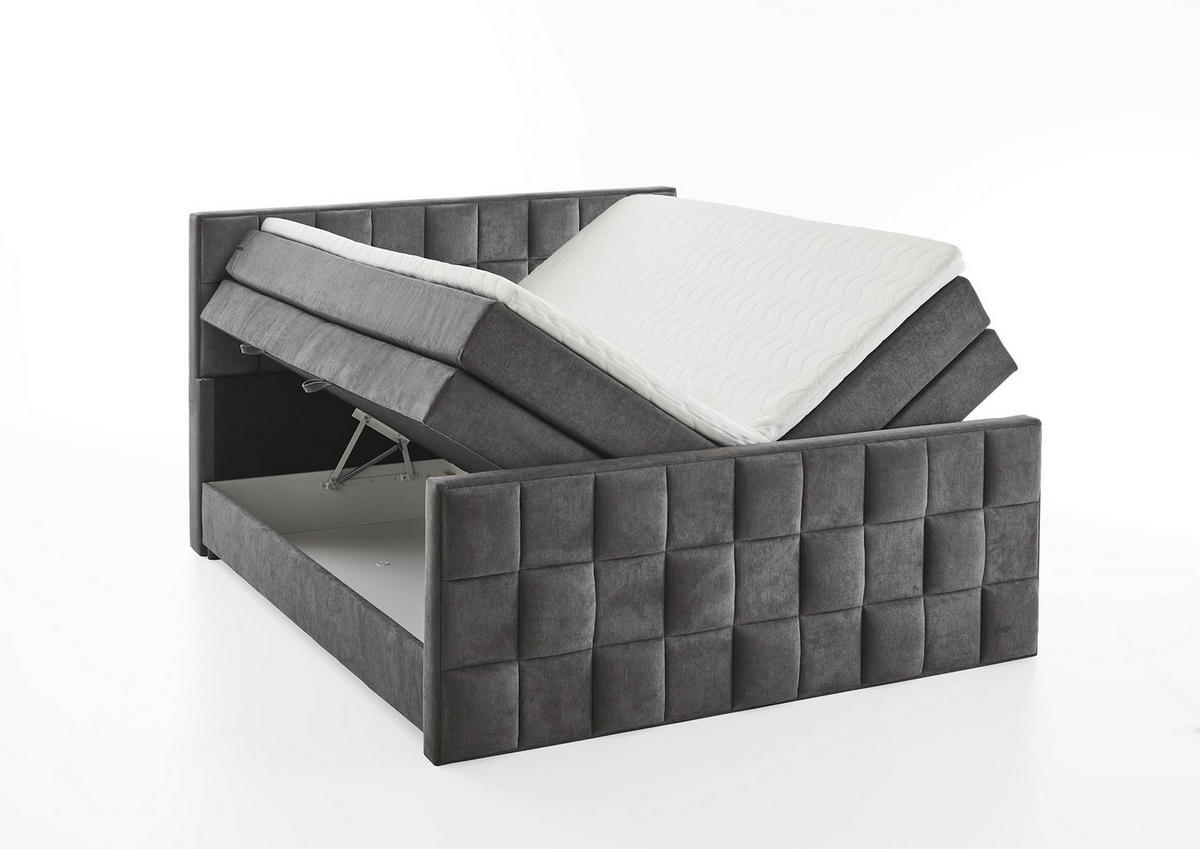 BOXSPRING KREVET     - siva/crna, Moderno, tekstil (165/230cm)