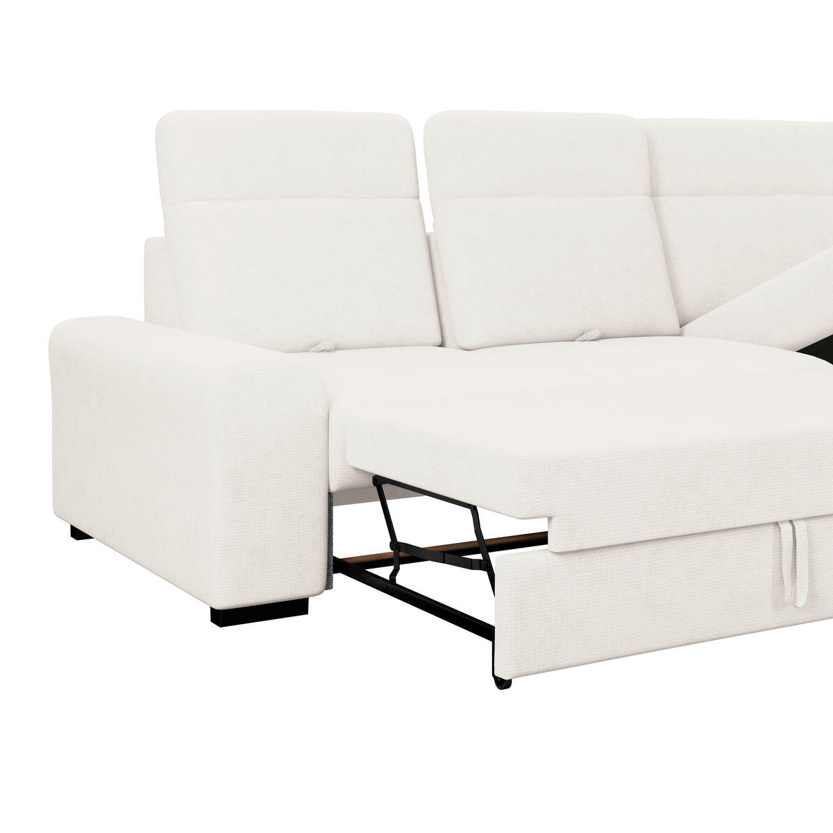 ECKSOFA Creme Chenille Rücken echt, Kopfteilverstellung  - Creme/Schwarz, KONVENTIONELL, Holz/Textil (286/203cm) - MID.YOU