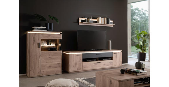 HIGHBOARD Eiche dunkel  90/124/38 cm  - Eiche dunkel/Anthrazit, KONVENTIONELL, Glas/Holzwerkstoff (90/124/38cm) - Cantus