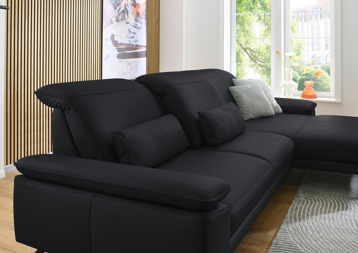 ECKSOFA in Echtleder Anthrazit  332/193 cm  - Anthrazit/Schwarz, Design, Leder/Metall (332/193cm) - Dieter Knoll