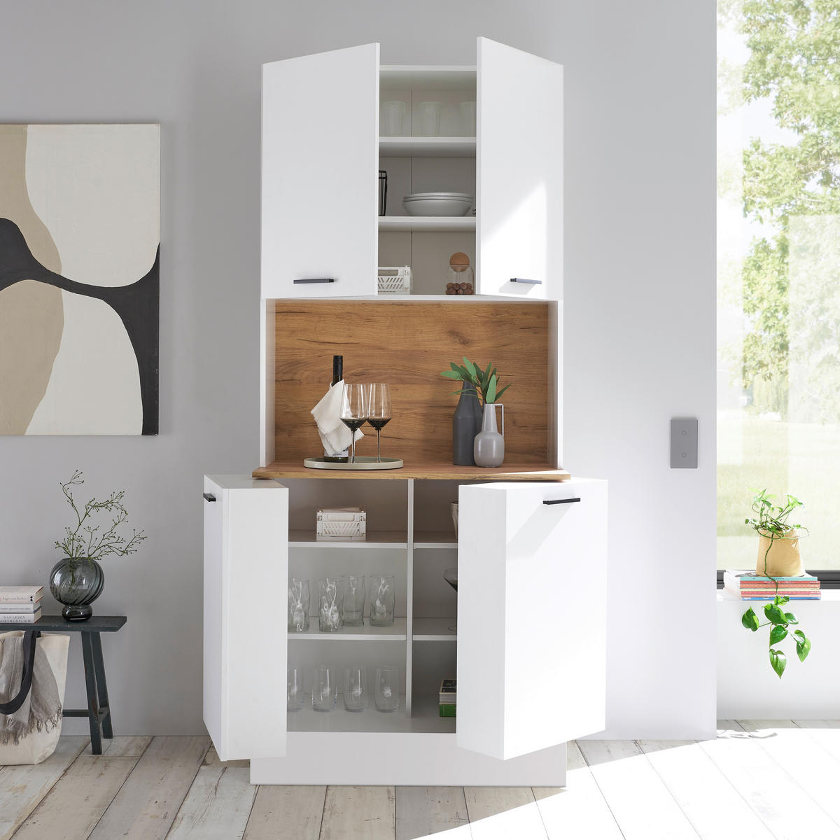 BUFFET 90/210/52 cm  in  - Eichefarben/Schwarz, Trend, Holzwerkstoff/Kunststoff (90/210/52cm)