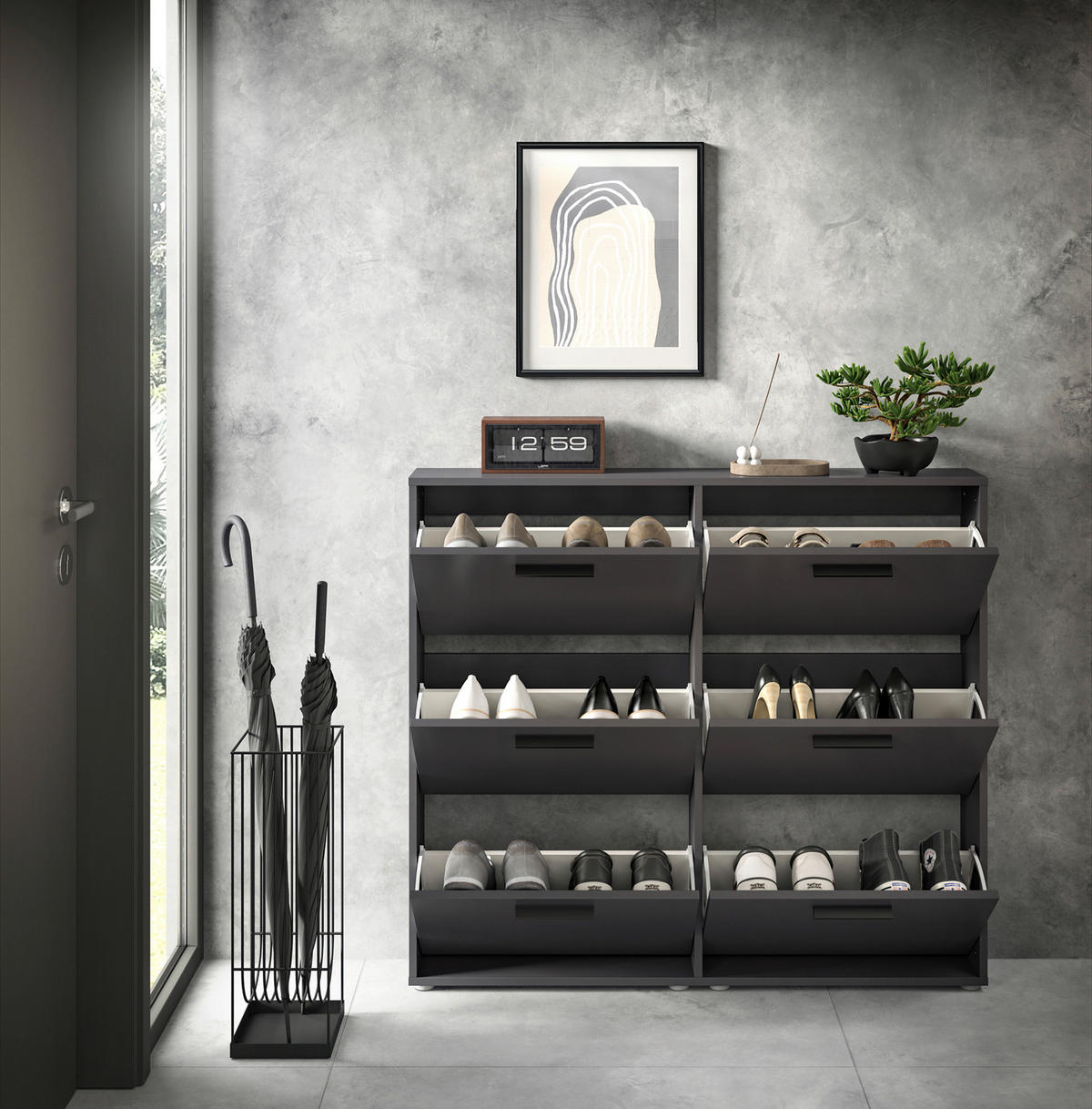 OMARA Z LOPUTAMI ZA ČEVLJE antracit - siva/črna, Design, umetna masa/leseni material (116/103/17cm) - Carryhome
