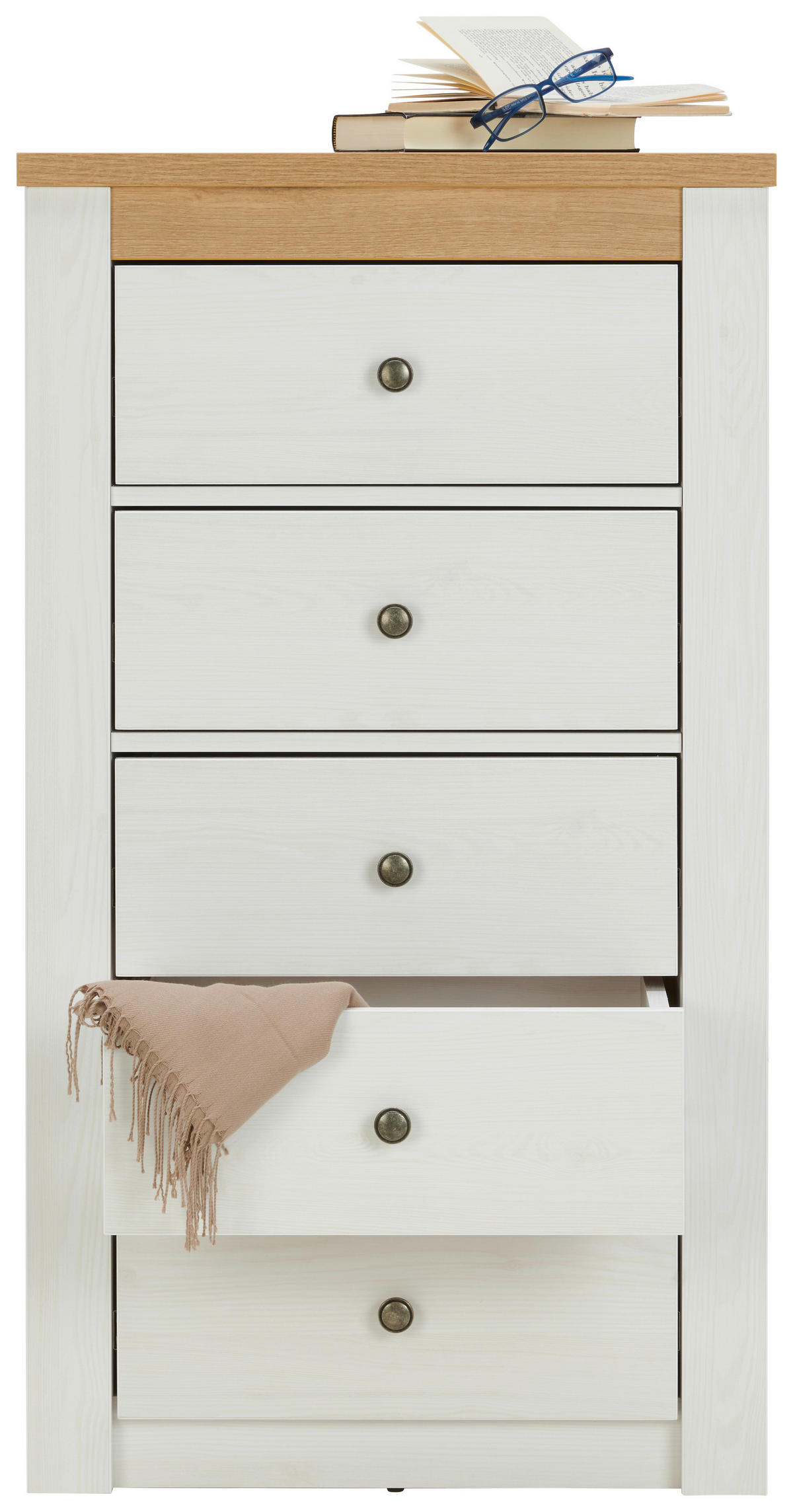 KOMODA, bílá, barvy jasanu, dub San Remo, 62,2/110,7/42 cm - bílá/dub San Remo, Basics, kov/kompozitní dřevo (62,2/110,7/42cm) - Landscape