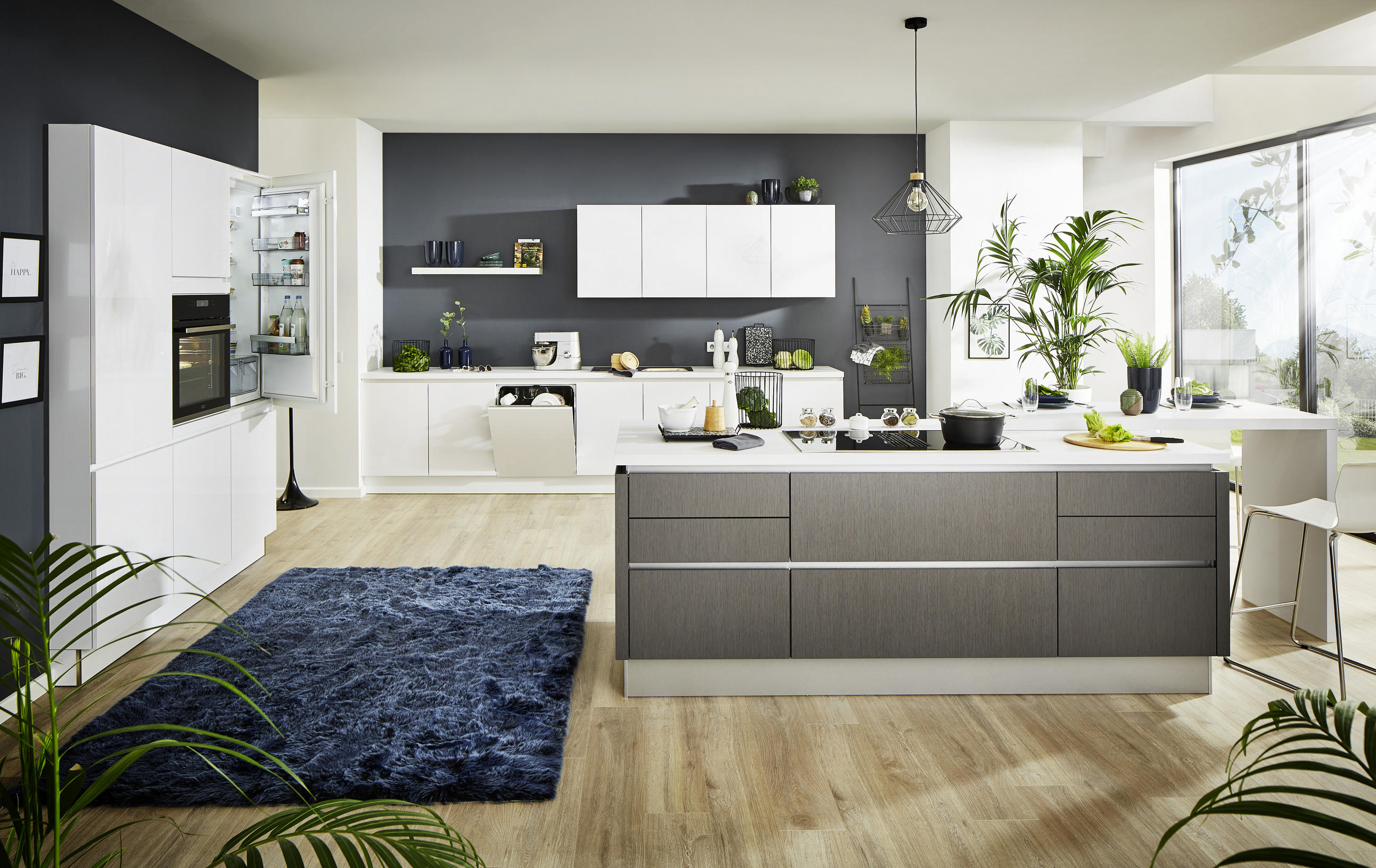EINBAUKÜCHE LASER BRILLANT  - Weiß/Grau, Design - Moderano