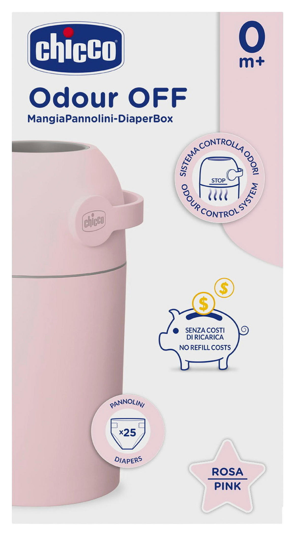 WINDELEIMER 23/48/23 cm ODOUR OFF INKL. FEUCHTTÜCHER  - Rosa, Basics, Kunststoff (23/48/23cm) - Chicco