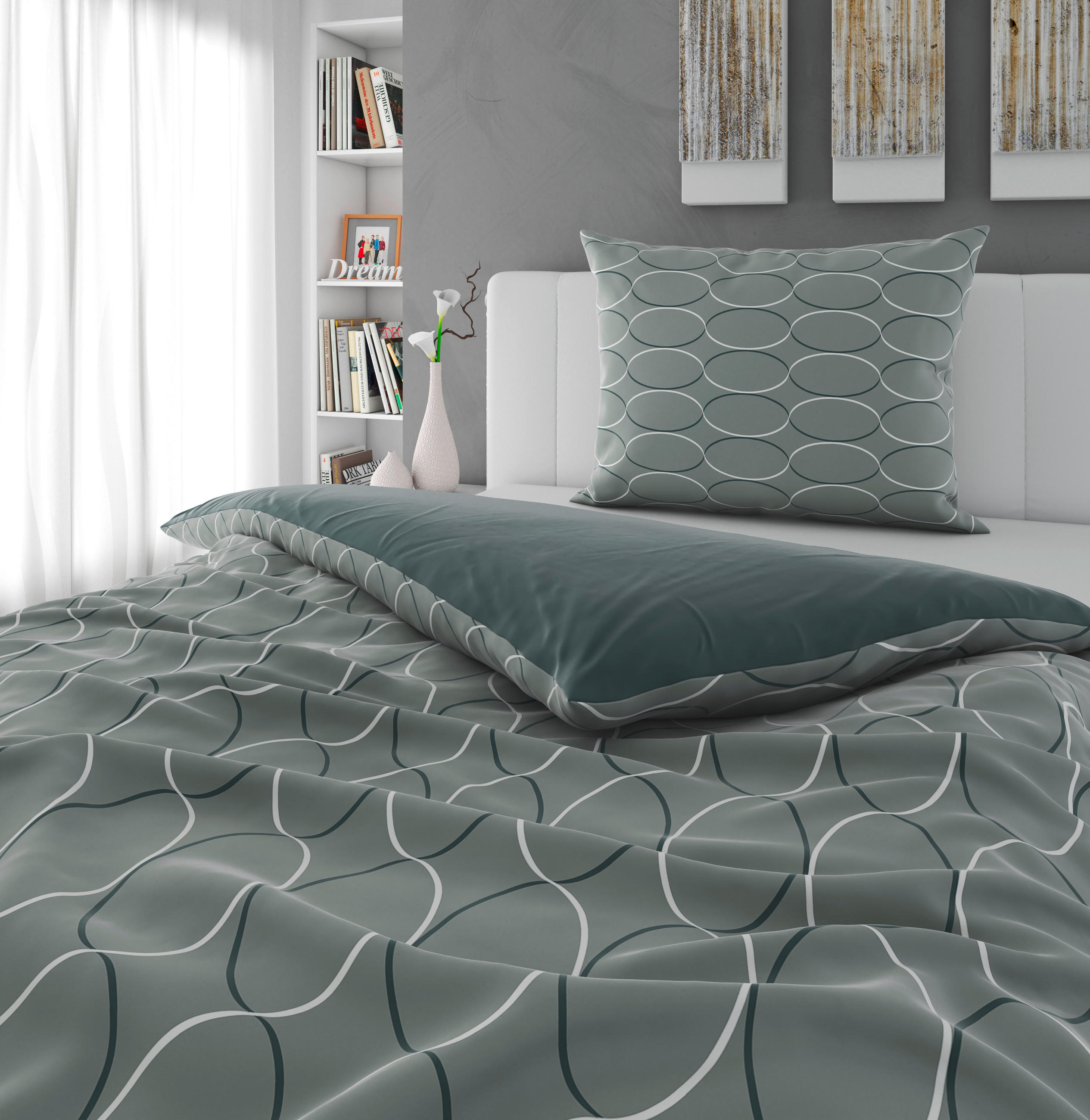 WENDEBETTWÄSCHE Mavie Satin 140/200 cm  - Grün, KONVENTIONELL, Textil (140/200cm) - Novel