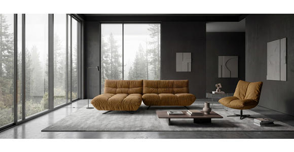 ECKSOFA Beigebraun Chenille Rücken echt, Sitztiefenverstellung  - Beigebraun/Schwarz, Design, Textil/Metall (178/295cm) - Belluti
