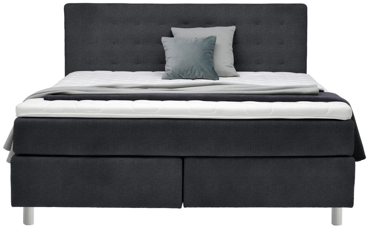 BOXSPRINGBETT 180/200 cm  in Anthrazit  - Chromfarben/Anthrazit, Konventionell, Kunststoff/Textil (180/200cm) - Voleo