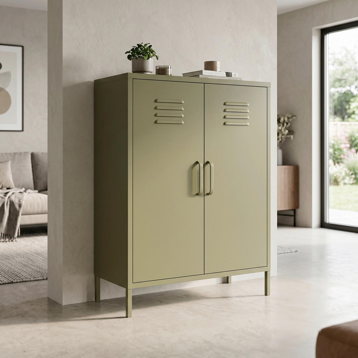 KOMMODE Bradford, 79/100/39 cm,  - Olivgrün, Design, Metall (79/100/39cm) - MID.YOU