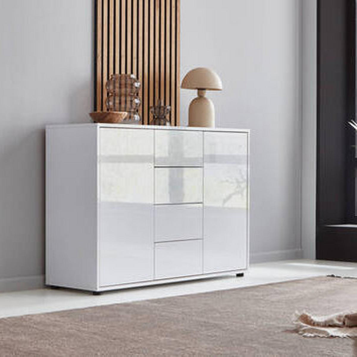 KOMODA, bílá, vysoce lesklá bílá, 105,5/73/33 cm - bílá/černá, Moderní, kompozitní dřevo/plast (105,5/73/33cm) - MID.YOU