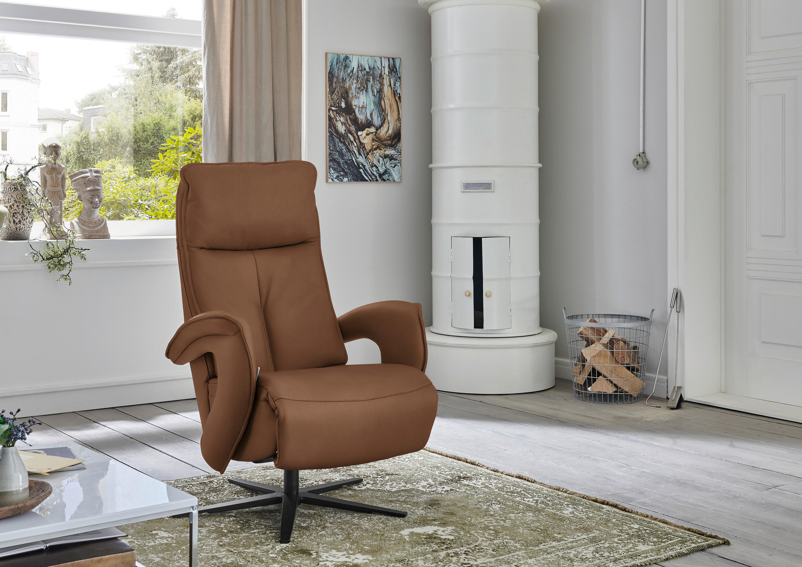 RELAXSESSEL in Leder Braun  - Schwarz/Braun, Design, Leder/Metall (77/110/87cm) - Valdera