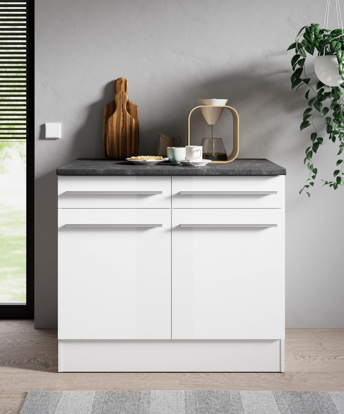 SCHUBKASTENUNTERSCHRANK 100/90/60 cm  in Weiß, Weiß Hochglanz  - Weiß Hochglanz/Anthrazit, Basics, Holzwerkstoff/Kunststoff (100/90/60cm) - P & B