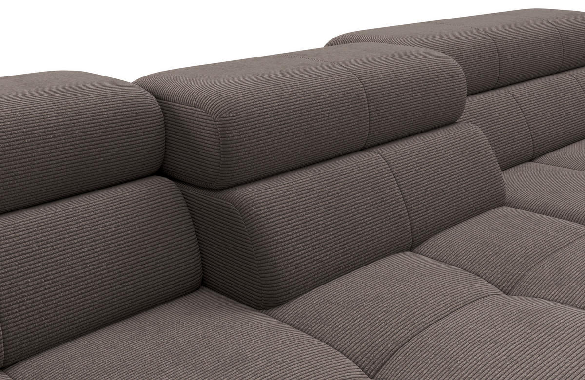ECKSOFA Taupe Feincord Rücken echt, Kopfteilverstellung, Sitztiefenverstellung  - Taupe/Schwarz, KONVENTIONELL, Textil/Metall (293/226cm) - Hom`in