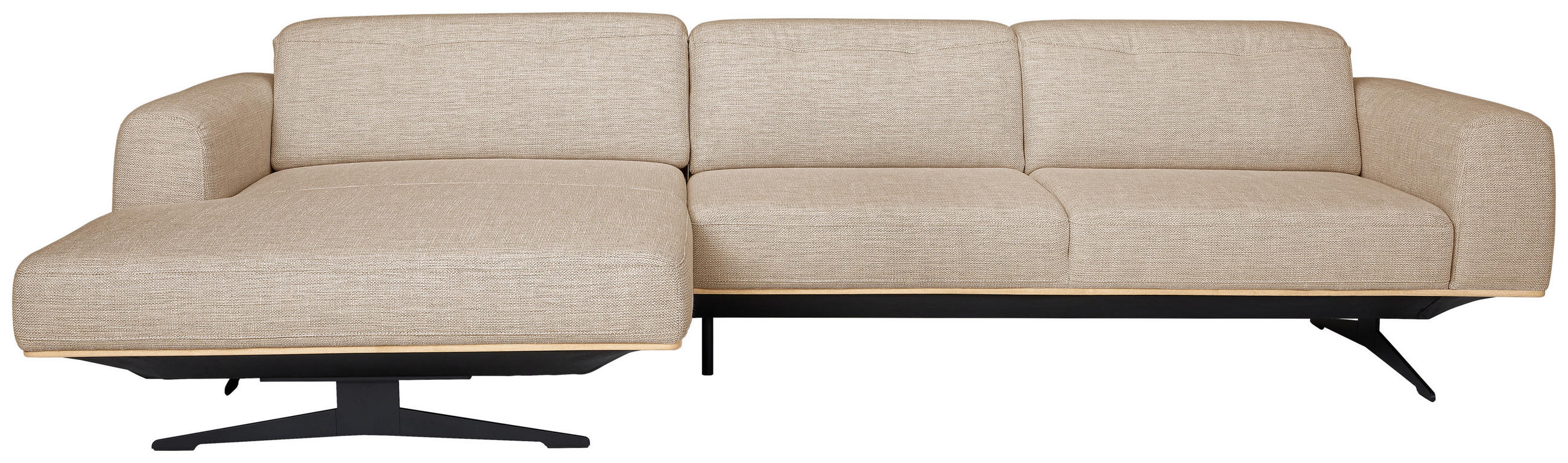 ECKSOFA Sandfarben Struktur  - Sandfarben/Eichefarben, Design, Holz/Textil (163/305cm) - Novel