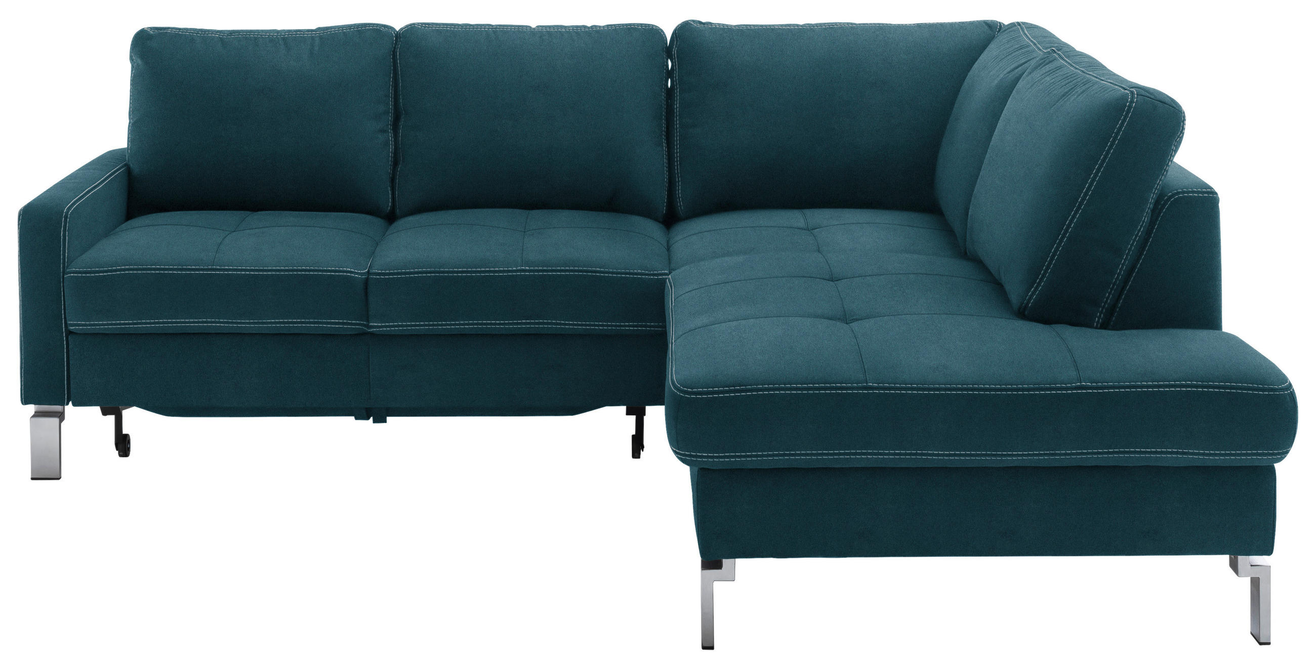 ECKSOFA in Mikrofaser Petrol  229/200 cm  - Chromfarben/Beige, Design, Textil/Metall (229/200cm) - Pure Home Lifestyle