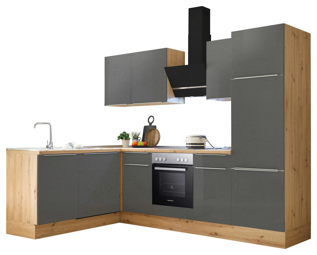 HÖRNKÖK 280/170 cm  i antracit, grå, ek Artisan  - aluminiumfärg/ek Artisan, Lifestyle, trämaterial/plast (280/170cm) - Respekta