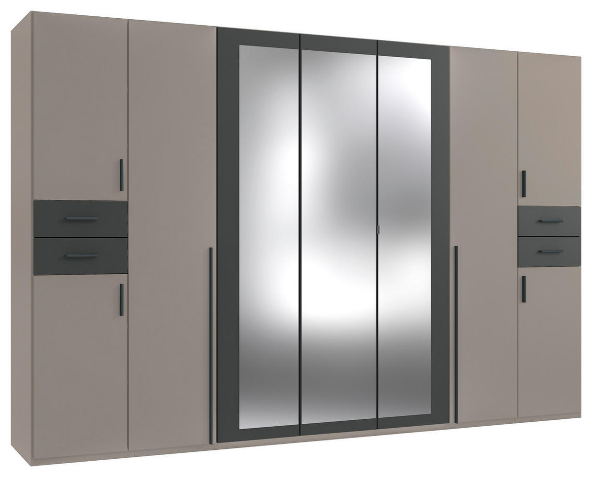DREHTÜRENSCHRANK in Graphitfarben, Grau, Sahara  - Schwarz/Graphitfarben, Basics, Glas/Holzwerkstoff (313/208/58cm) - MID.YOU