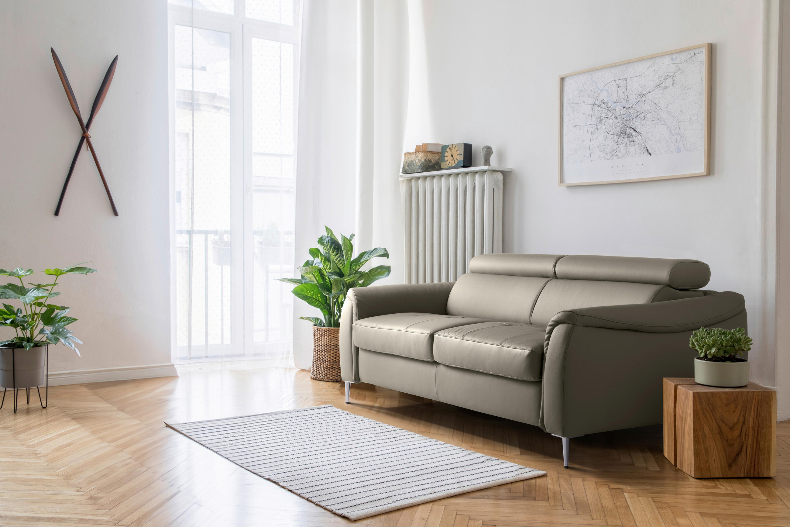 SCHLAFSOFA Schlammfarben Echtleder Lederlook  - Schlammfarben, Design, Leder/Textil (203/77-98/103cm) - MID.YOU