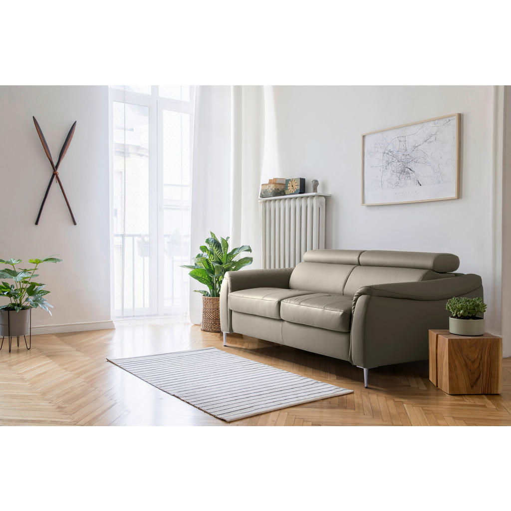 Thumbnail - Mid.you Schlafsofa Pafos, Schlamm, Textil, Leder, Echtleder, Rindleder, 3-Sitzer, 203x77-98x103 cm, Made in EU, Lederaus...