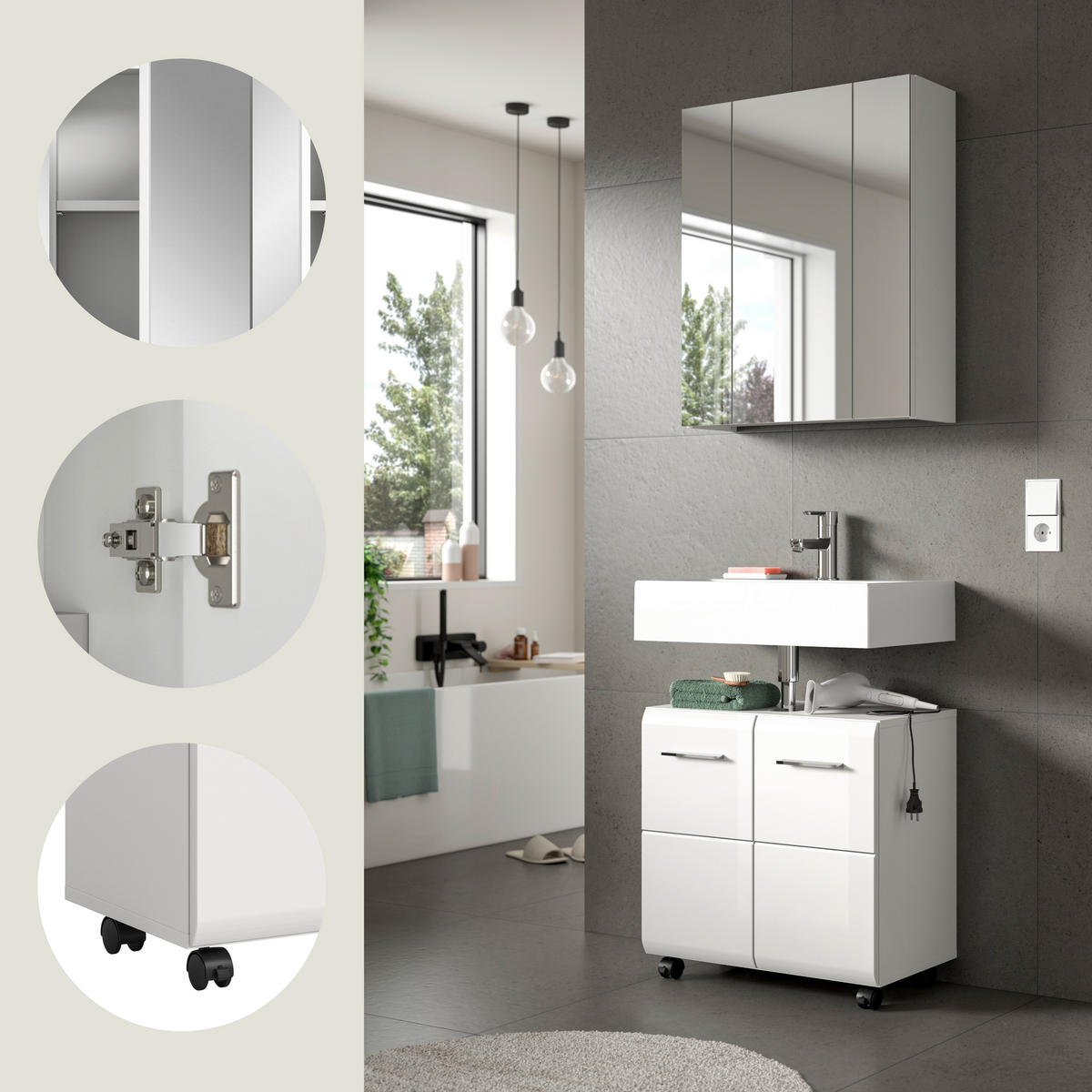 BADRUM 60 cm  - vit/silver, Trend, trämaterial/glas (60cm) - MID.YOU