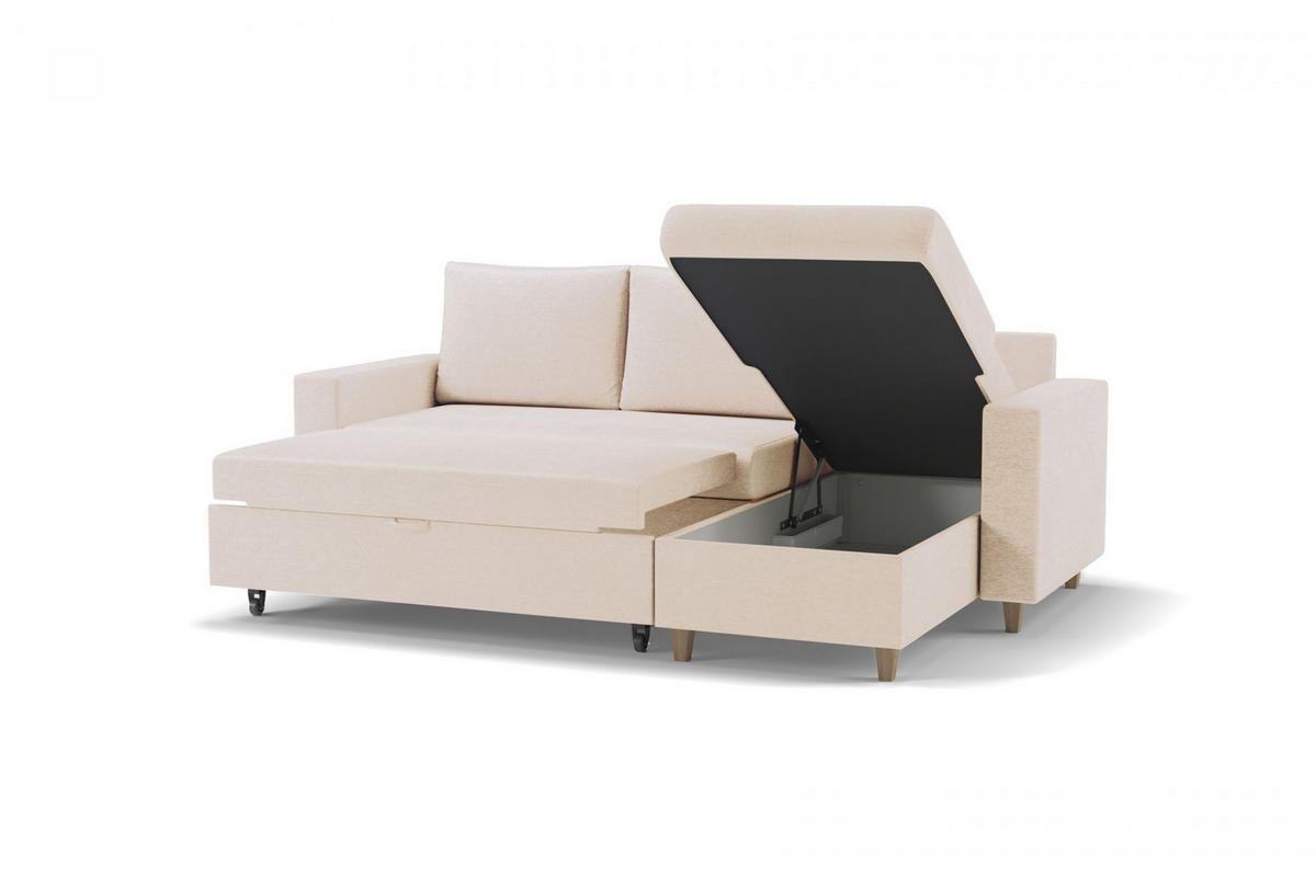 ECKSOFA MARCO in Chenille Creme  227/96 cm  - Buchefarben/Creme, Design, Holz/Holzwerkstoff (227/96cm) - MID.YOU