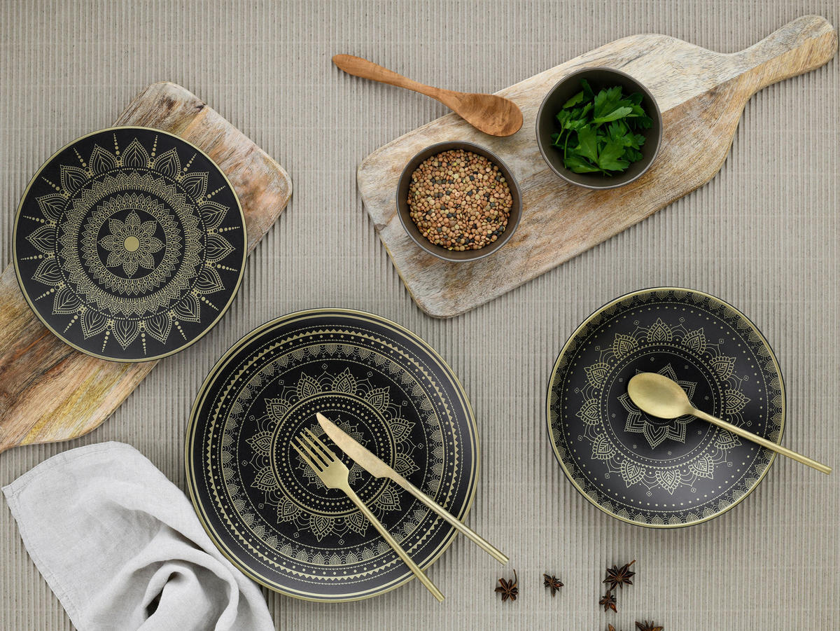 TAFELSERVICE Schwarz, Goldfarben 12-teilig  - Goldfarben/Schwarz, Keramik (31,5/31,5/37cm) - Creatable