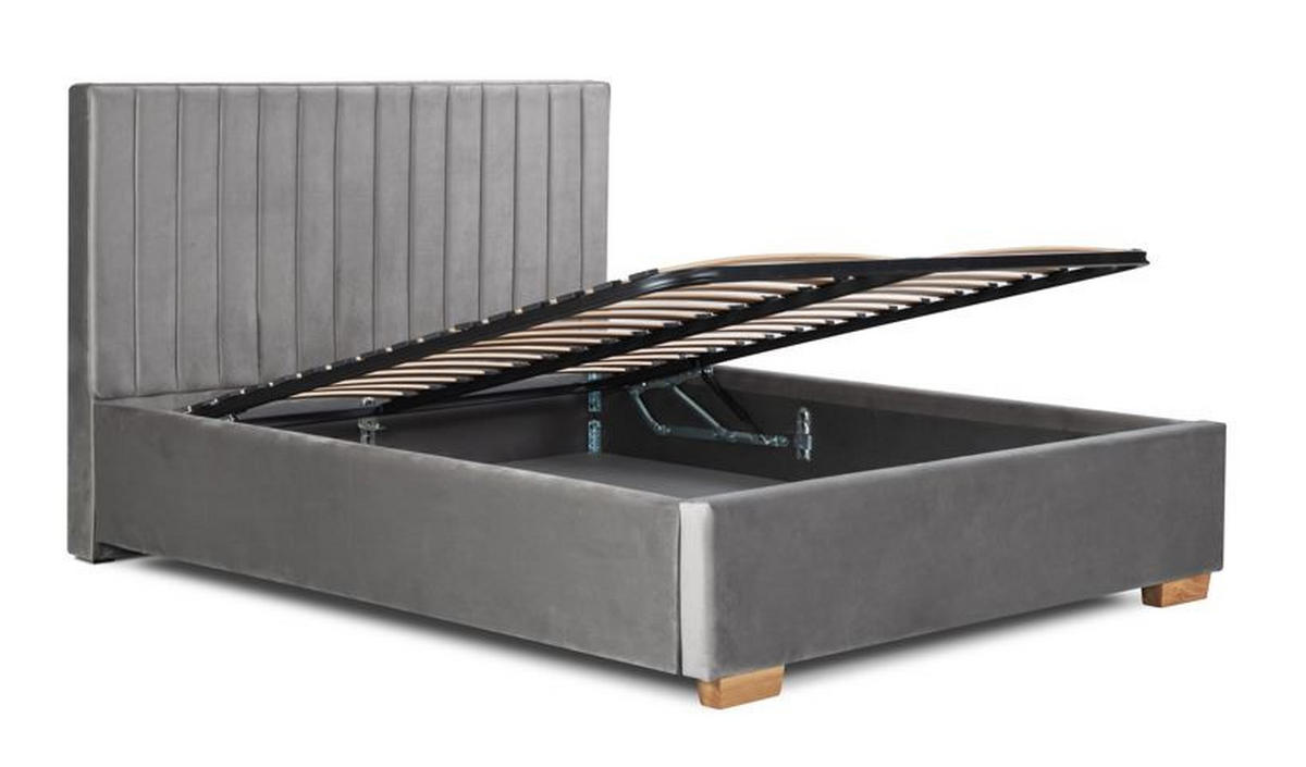 Pat tapitat 160x200 cm  in gri  - culoare lemn stejar/negru, Modern, metal/lemn (160/200cm) - Carryhome