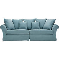 BIGSOFA Flachgewebe Hellblau  - Dunkelbraun/Hellblau, Trend, Holz/Textil (264/70/111cm) - MID.YOU