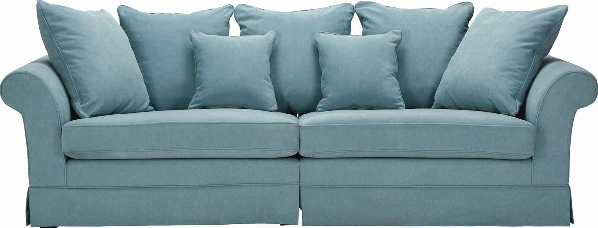 BIGSOFA Flachgewebe Hellblau  - Dunkelbraun/Hellblau, Trend, Holz/Textil (264/70/111cm) - MID.YOU