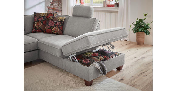 ECKSOFA Hellgrau Chenille, Flachgewebe  - Nussbaumfarben/Hellgrau, KONVENTIONELL, Holz/Textil (236/213cm) - Cantus