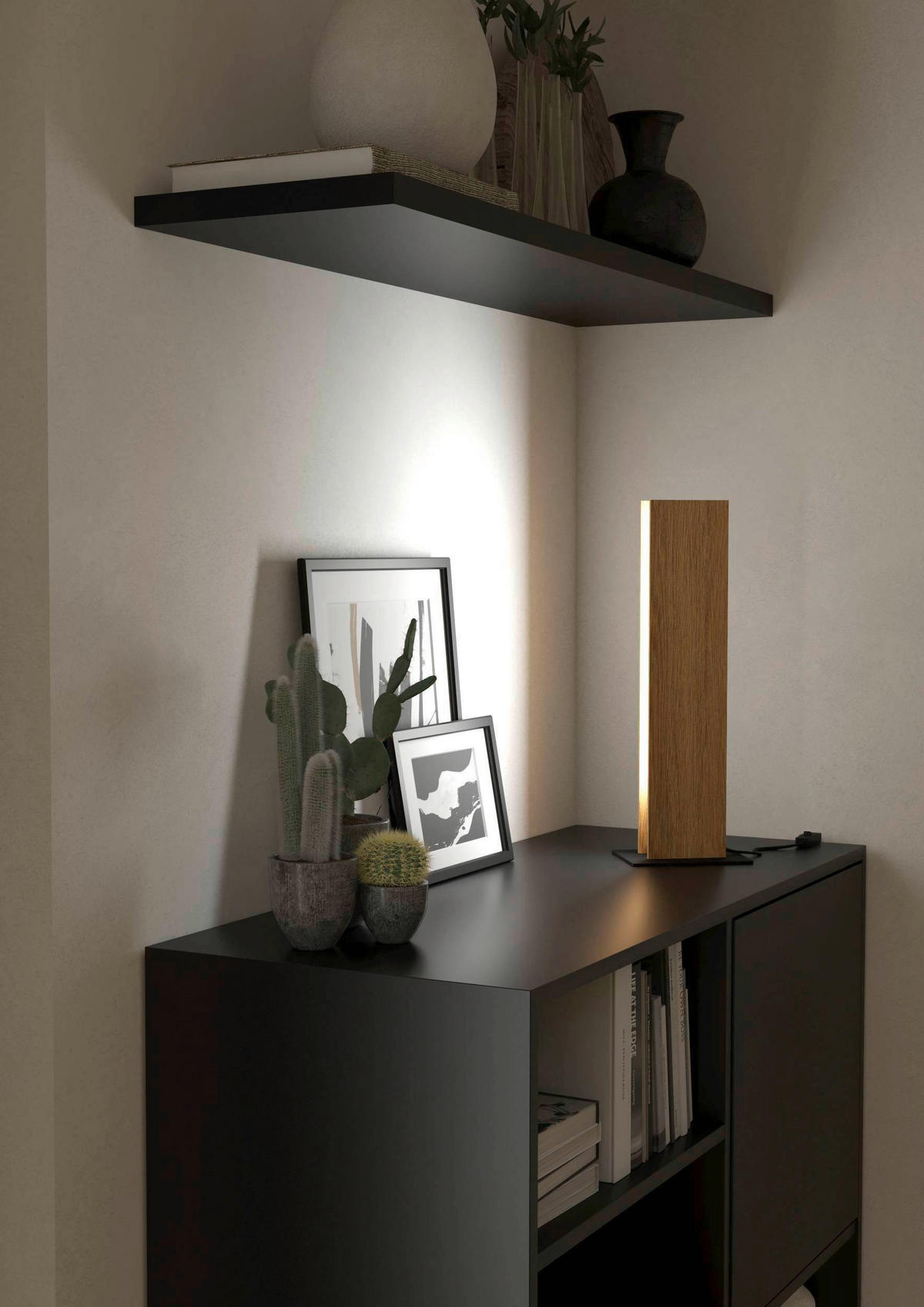 STOLNÍ LAMPA, 7,5/5,5/46,5 cm - bílá/černá, Natur, kov/dřevo (7,5/5,5/46,5cm) - Eglo