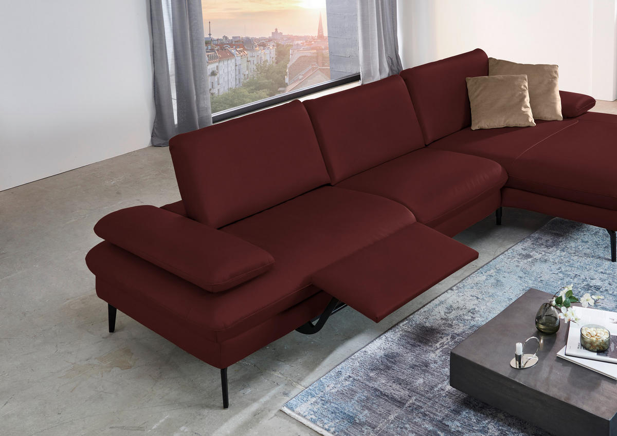 ECKSOFA in Echtleder Beere  - Beere/Schwarz, Design, Leder/Metall (325/157cm) - Dieter Knoll