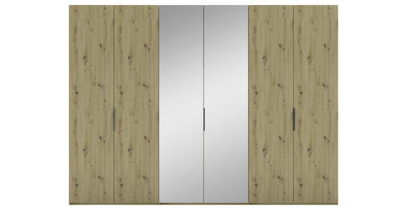 DREHTÜRENSCHRANK 300/223/62 cm 6-türig Eiche Artisan - Schwarz/Eiche Artisan, KONVENTIONELL, Glas/Holzwerkstoff (300/223/62cm) - Novel
