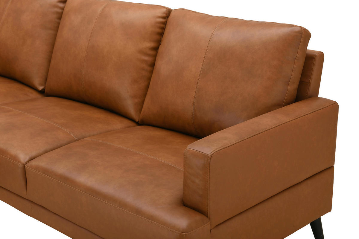 ECKSOFA ELANO Cognac Echtleder Lederlook  - Cognac/Schwarz, Design, Leder/Textil (153/231cm) - Livetastic