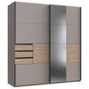 SCHWEBETÜRENSCHRANK  in Sahara, Eichefarben, Grau  - Eichefarben/Schwarz, MODERN, Glas/Holzwerkstoff (180/198/65cm) - Carryhome