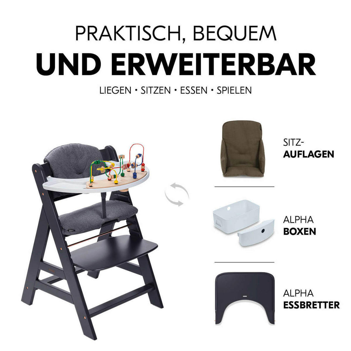 HOCHSTUHL-SET Alpha Newborn Set Anthrazit Grey  - Anthrazit, Basics, Holz/Textil (65/93,5/49cm) - Hauck
