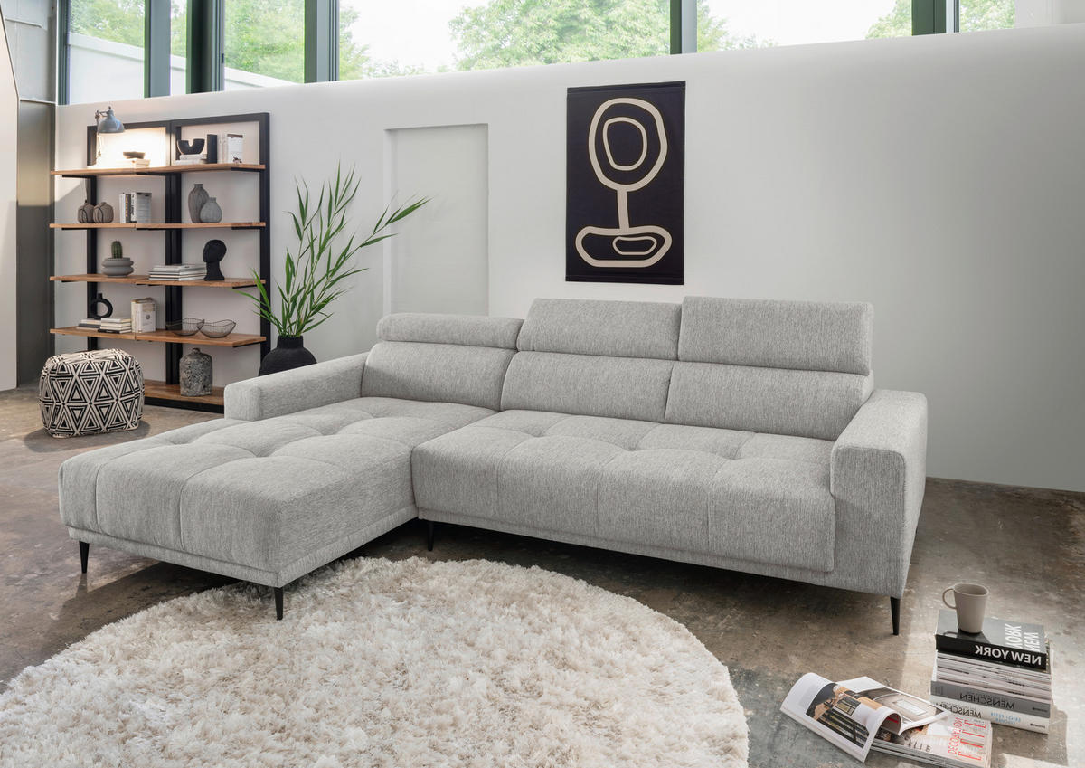 ECKSOFA in Chenille Grau  188/276 cm  - Schwarz/Grau, KONVENTIONELL, Textil/Metall (188/276cm) - Livetastic