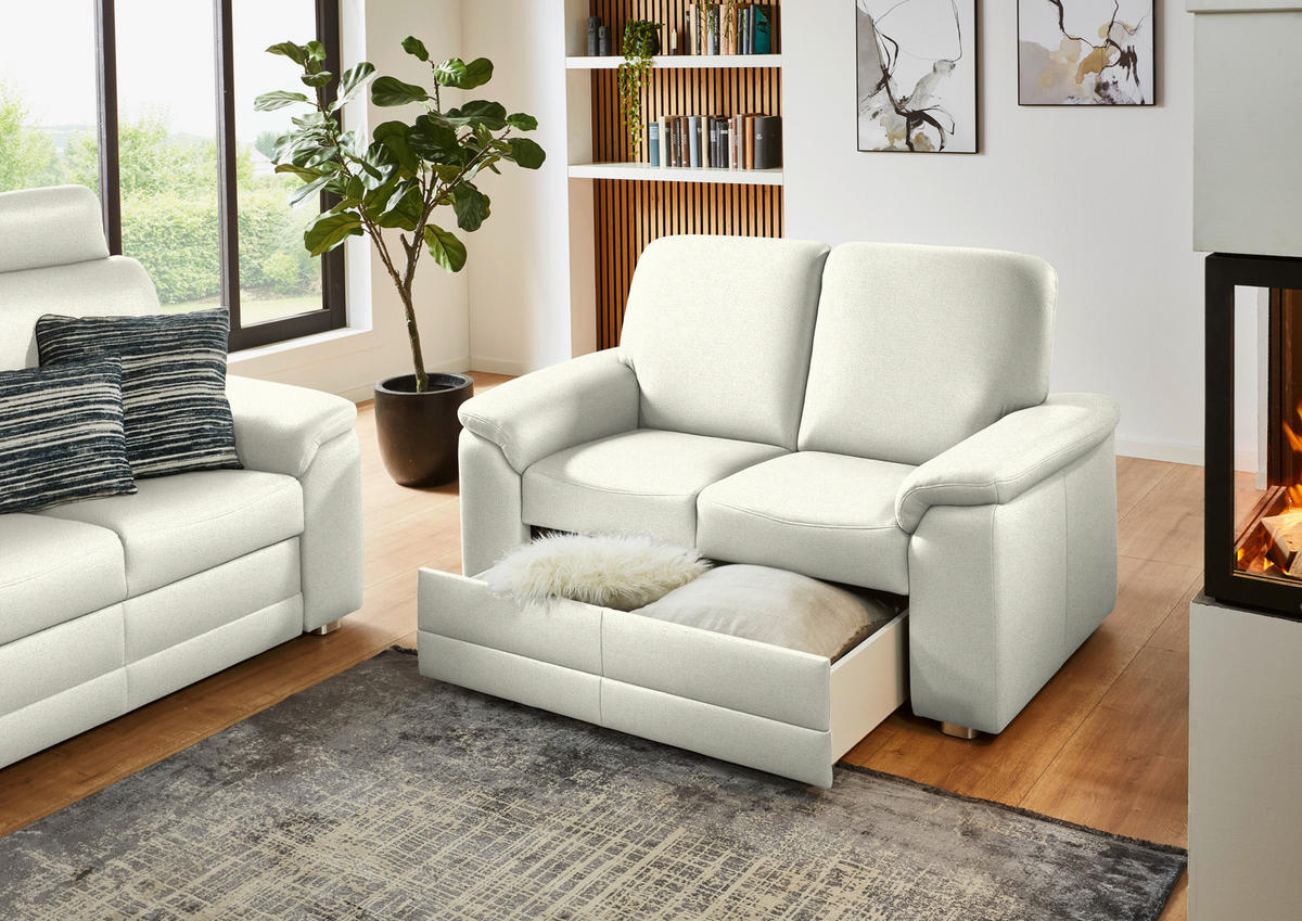 2-SITZER-SOFA Chenille Creme  - Creme/Alufarben, Konventionell, Textil/Metall (156/96/89cm) - Beldomo Comfort
