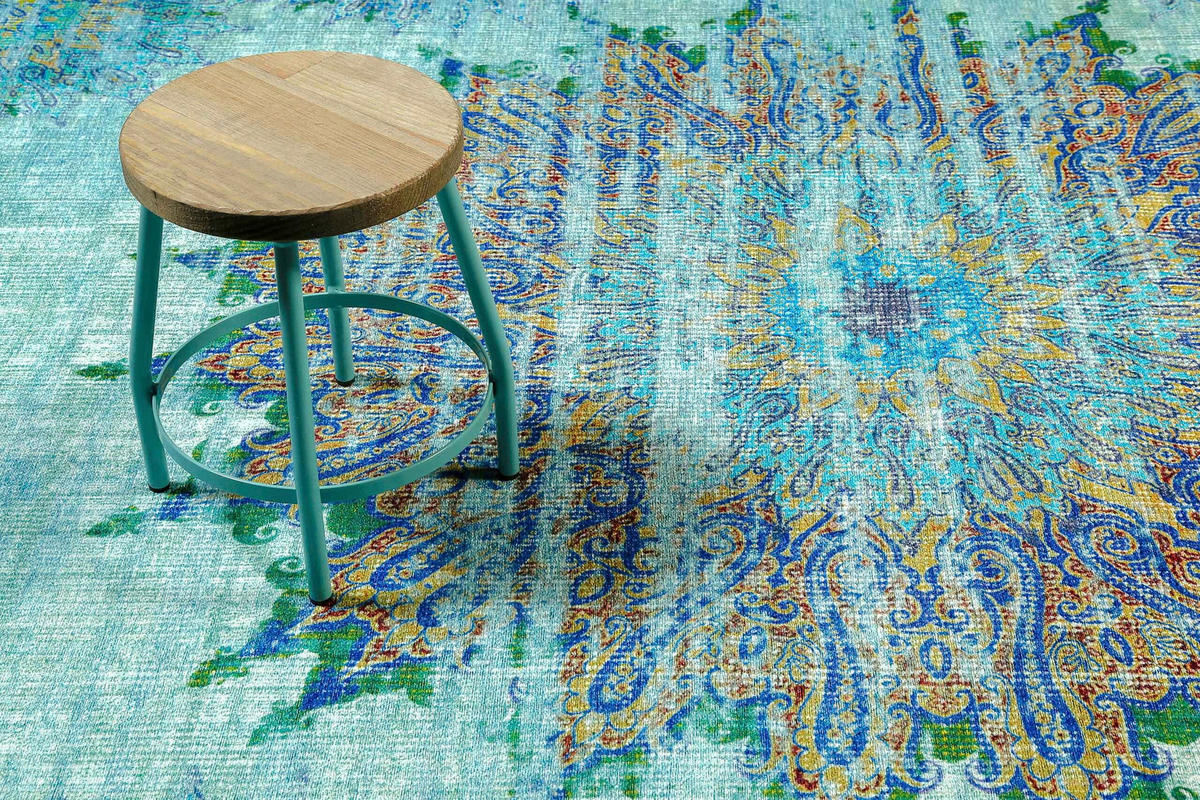 FLACHWEBETEPPICH  Wohnzimmer 200/300 cm Rooftop Grau, Grün, Türkis rechteckig  - Türkis/Grau, Basics, Textil (200/300cm) - WECON HOME