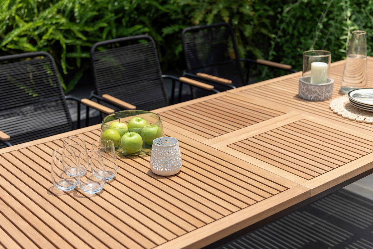 GARTENTISCH 217-267/90/75,4 cm Holz, Metall rechteckig  - Eukalyptusholzfarben/Schwarz, Design, Holz/Metall (217-267/90/75,4cm) - Modante