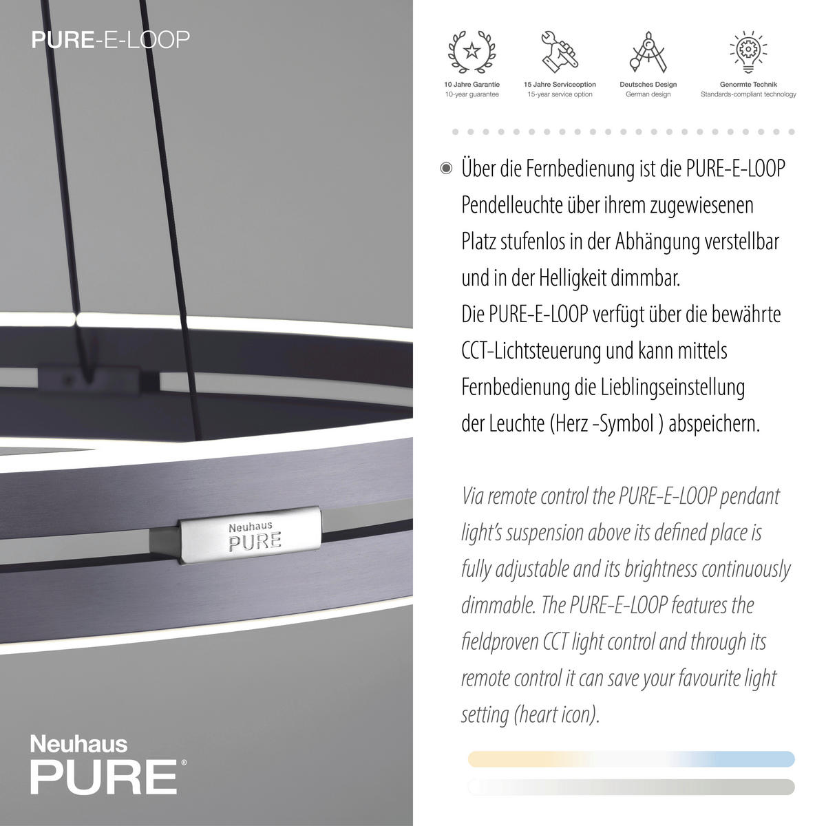 LED-HÄNGELEUCHTE Pure-Loop 70.1/70.1/40-350 cm  - Grau, Design, Kunststoff/Metall (70.1/70.1/40-350cm) - Neuhaus PURE