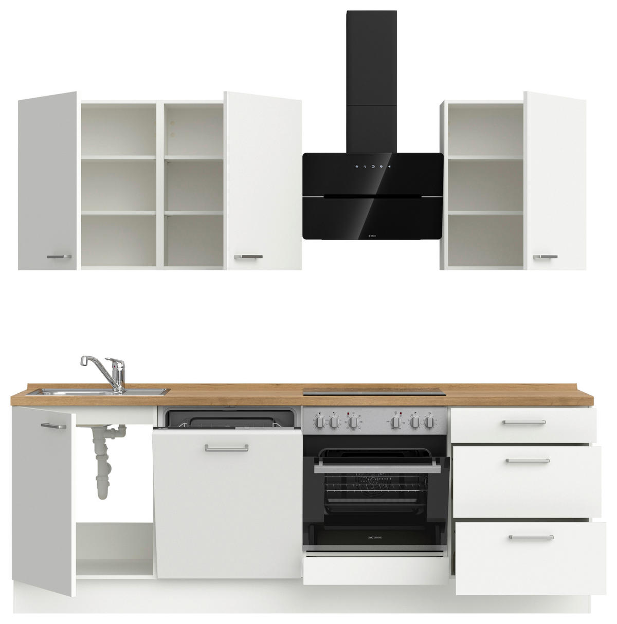 KÜCHENLEERBLOCK 240 cm   in Weiß, Eichefarben  - Edelstahlfarben/Eichefarben, MODERN, Holzwerkstoff/Metall (240cm) - Nobilia