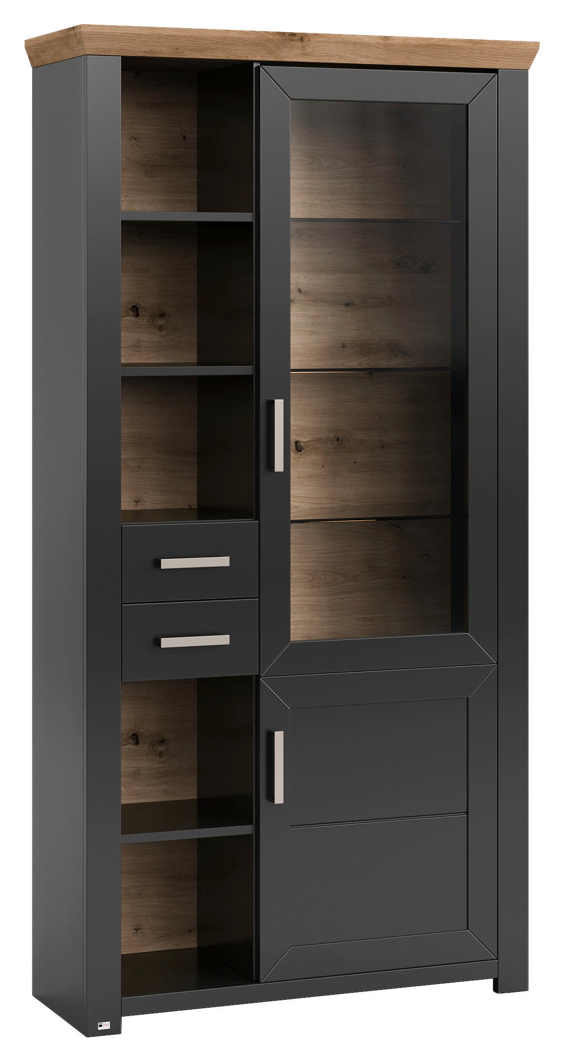 VITRINE in Graphitfarben, Eiche Artisan - Graphitfarben/Eiche Artisan, Design, Glas/Holzwerkstoff (104,5/206,6/42,2cm) - SetOne by Musterring