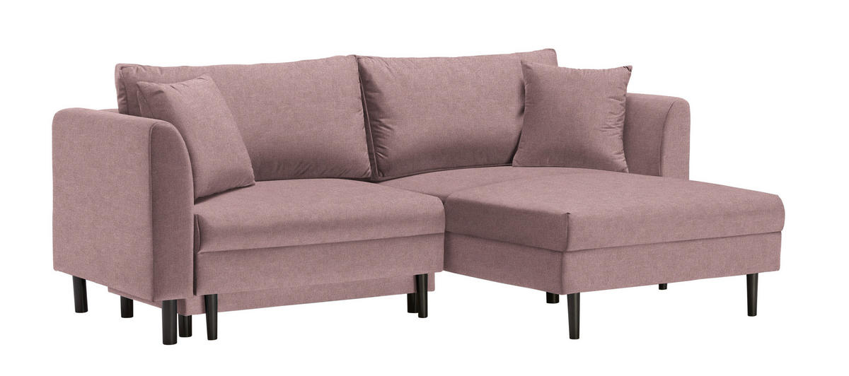 ECKSOFA in Velours Rosa  235/165 cm  - Schwarz/Rosa, Design, Holz/Textil (235/165cm) - Ti'me