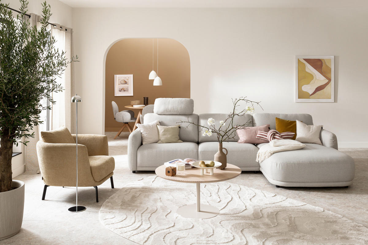 ECKSOFA  in Chenille Naturfarben  318/188 cm  - Schwarz/Naturfarben, Design, Kunststoff/Textil (318/188cm) - Schöner Wohnen