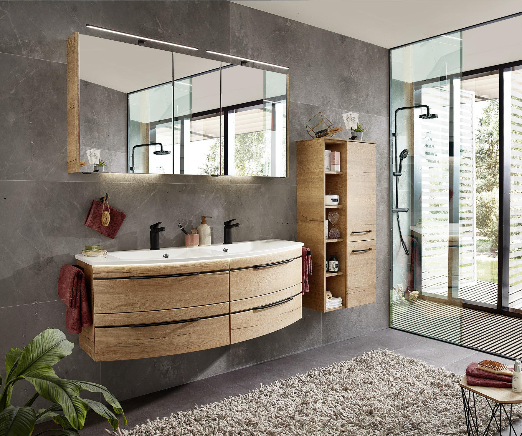 BADEZIMMER  in 130 cm  - Eichefarben/Weiß, MODERN, Holzwerkstoff/Stein (130cm) - Sadena