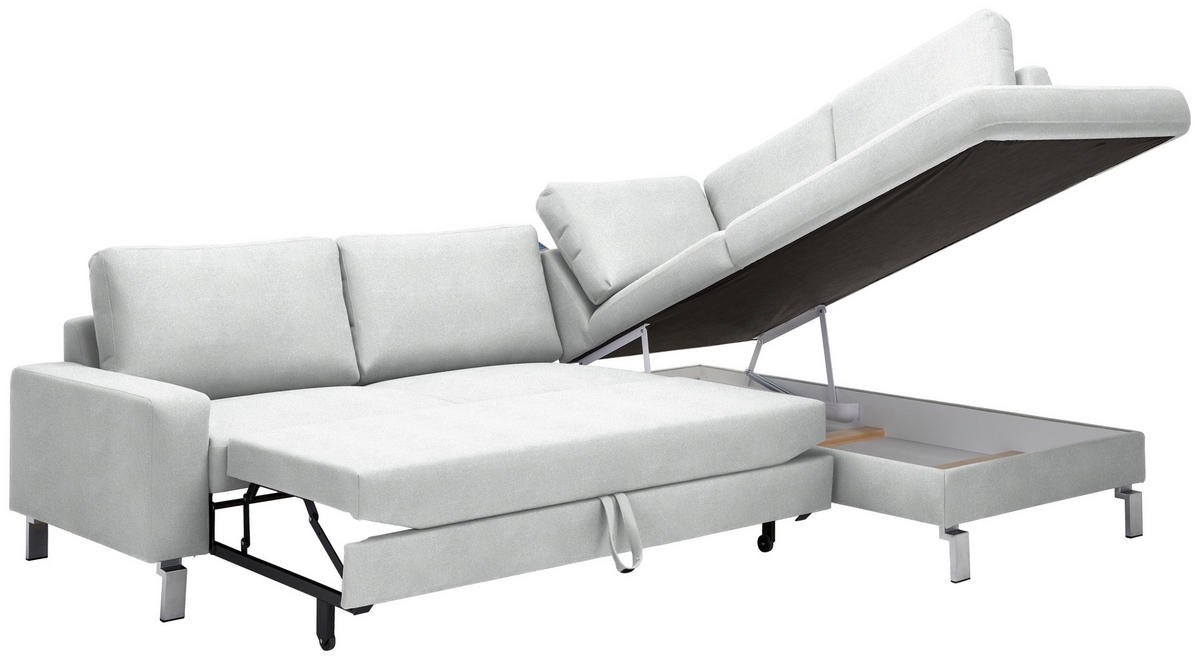 ECKSOFA in Flachgewebe Silberfarben  276/200 cm  - Chromfarben/Silberfarben, Design, Textil/Metall (276/200cm) - Hom`in