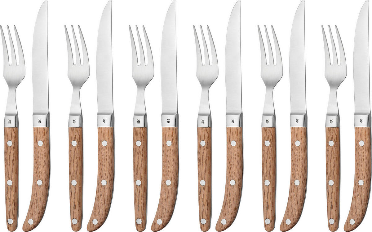 PRÍBOR NA STEAKY, 12-dielne - hnedá/farba ušľachtilej ocele, Design, kov/drevo (26/23/5.5cm) - WMF