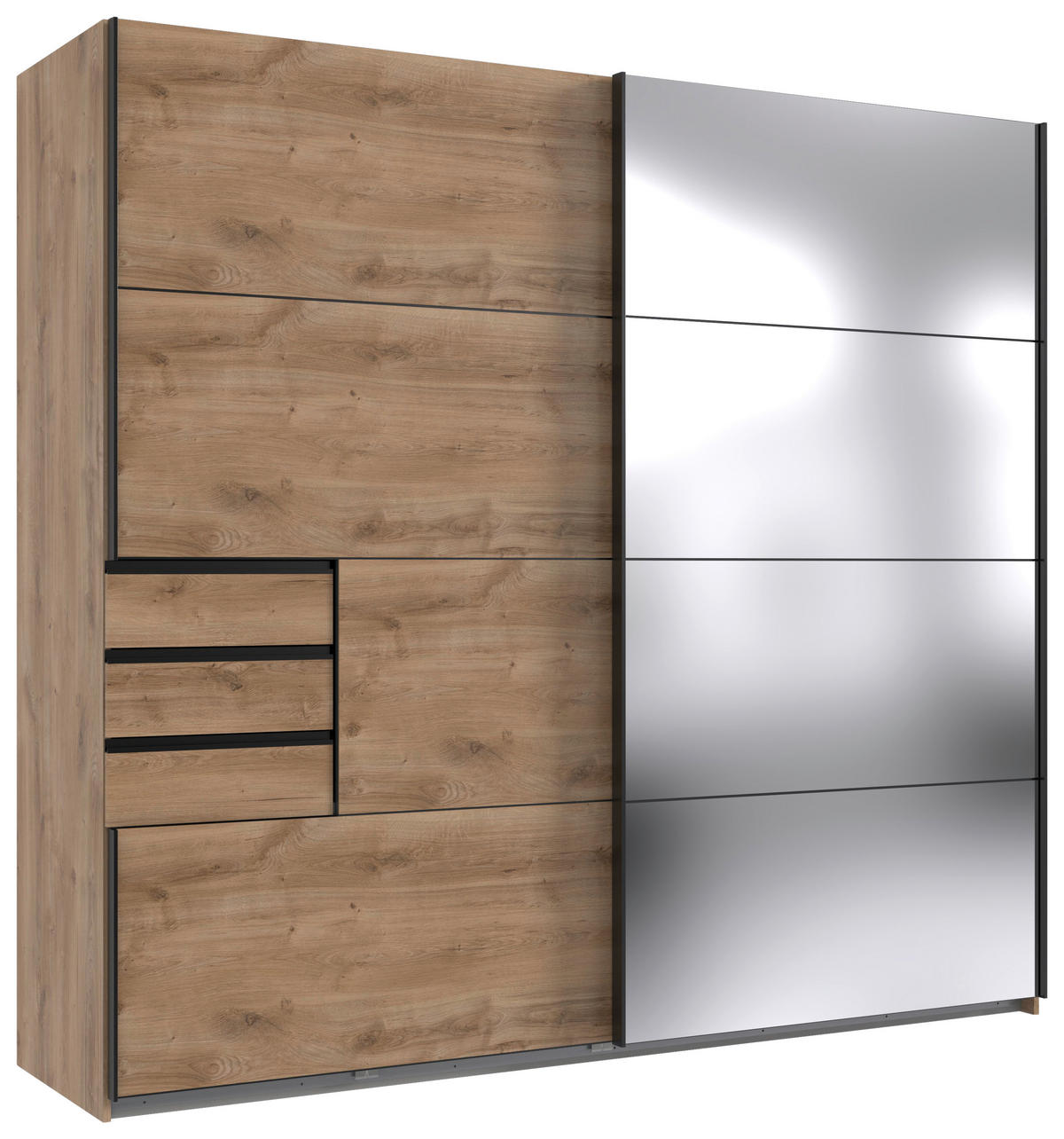 DULAP CU UșI CULISANTE in străveziu, culoare lemn stejar  - străveziu/culoare lemn stejar, Modern, metal/material pe bază de lemn (225/210/64cm) - MID.YOU