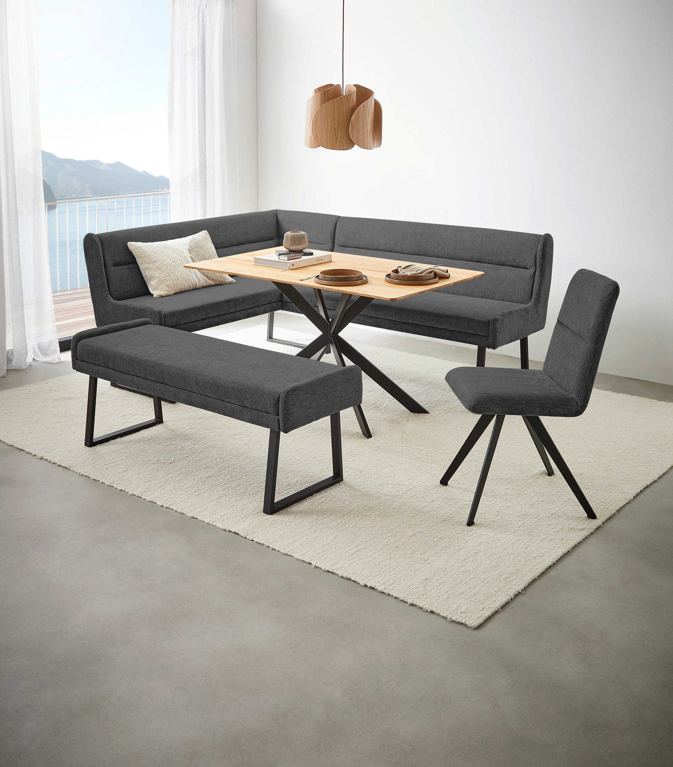 ECKBANK 159/217 cm Webstoff Schwarz, Dunkelgrau   - Dunkelgrau/Schwarz, Design, Textil/Metall (159/217cm) - Novel
